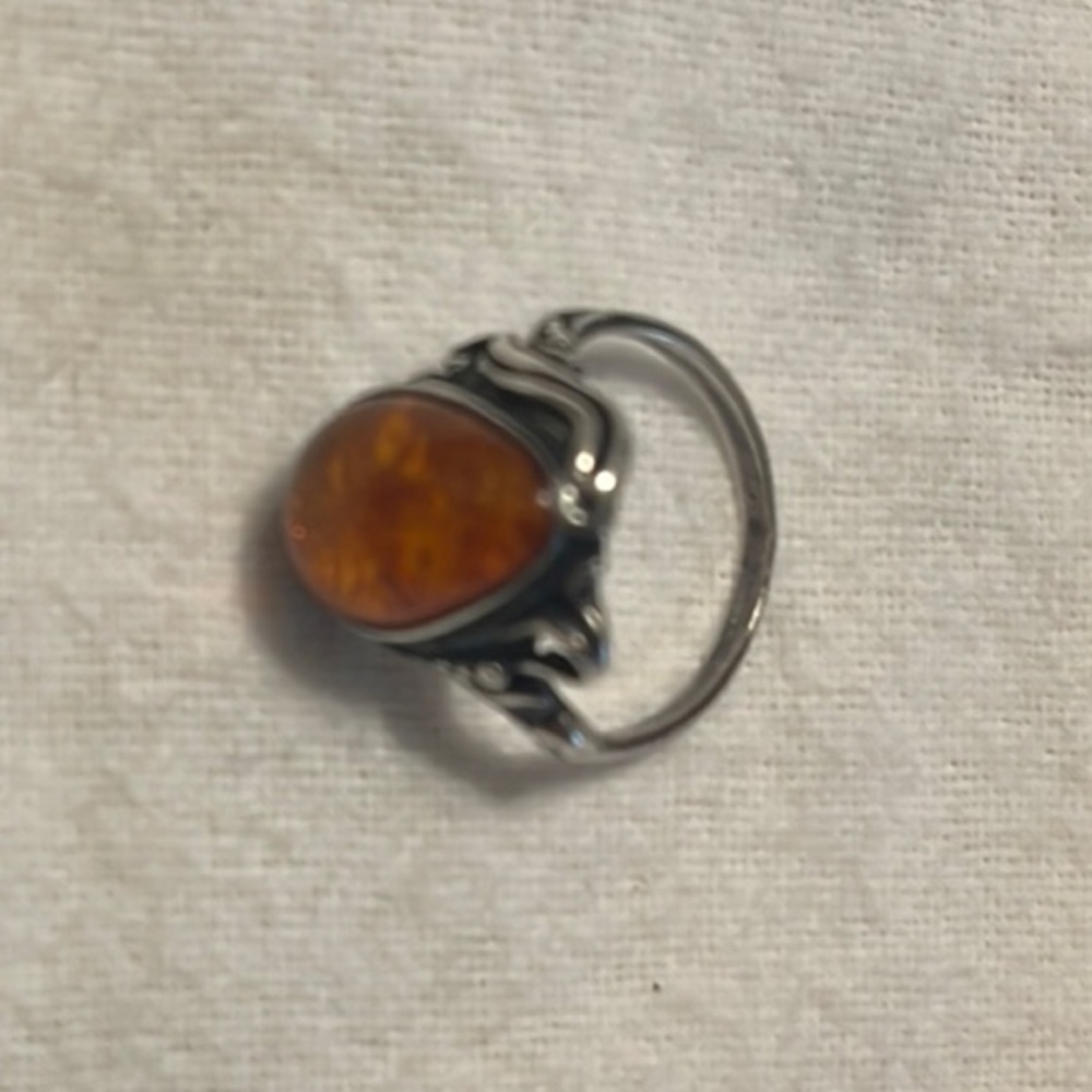 Antique Sterling Silver Amber Ring